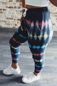 Ladies Tie Dye Drawstring Pants- NAVY