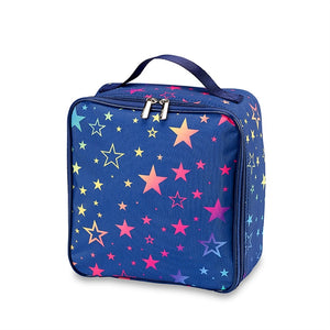 Top Trenz Navy Multi Star Canvas Insulated Lunch Box