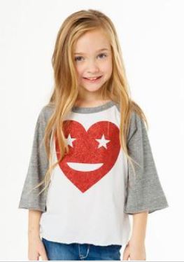 Clearance - Chaser Blocked jersey Flounce Sleeve Baseball Raglan-Red Heart