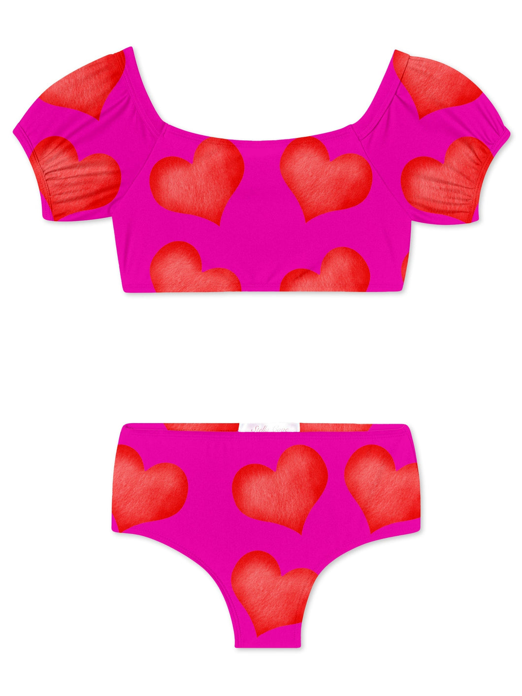 i love you puff sleeve bikini for girls (Instock 12Y)